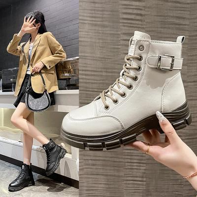 2025 New Leather Inner Height Increase Martin Boots Women's Autumn and Winter Explosion Versatile Leather Boots British Style Thin Boots