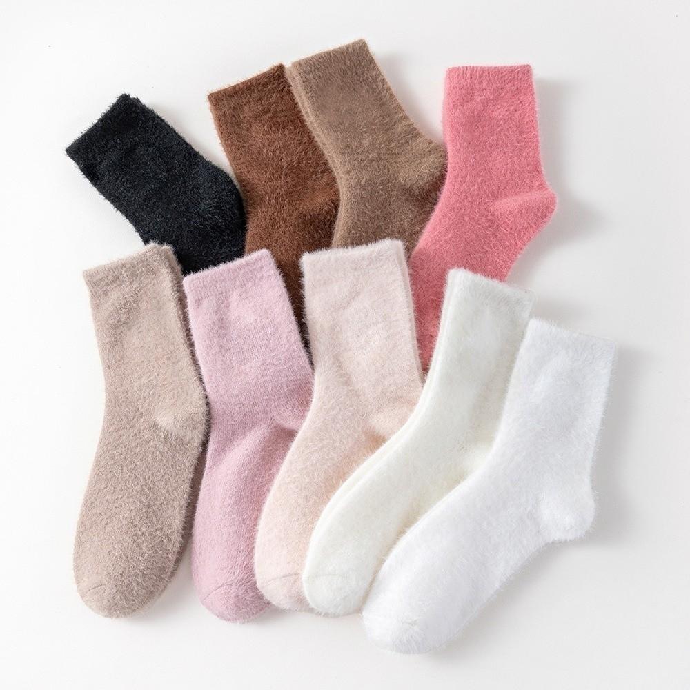 Solid Faux Mink Fleece Warm Socks Thickened Plush Socks New Fleece Lined Socks Women's Wear