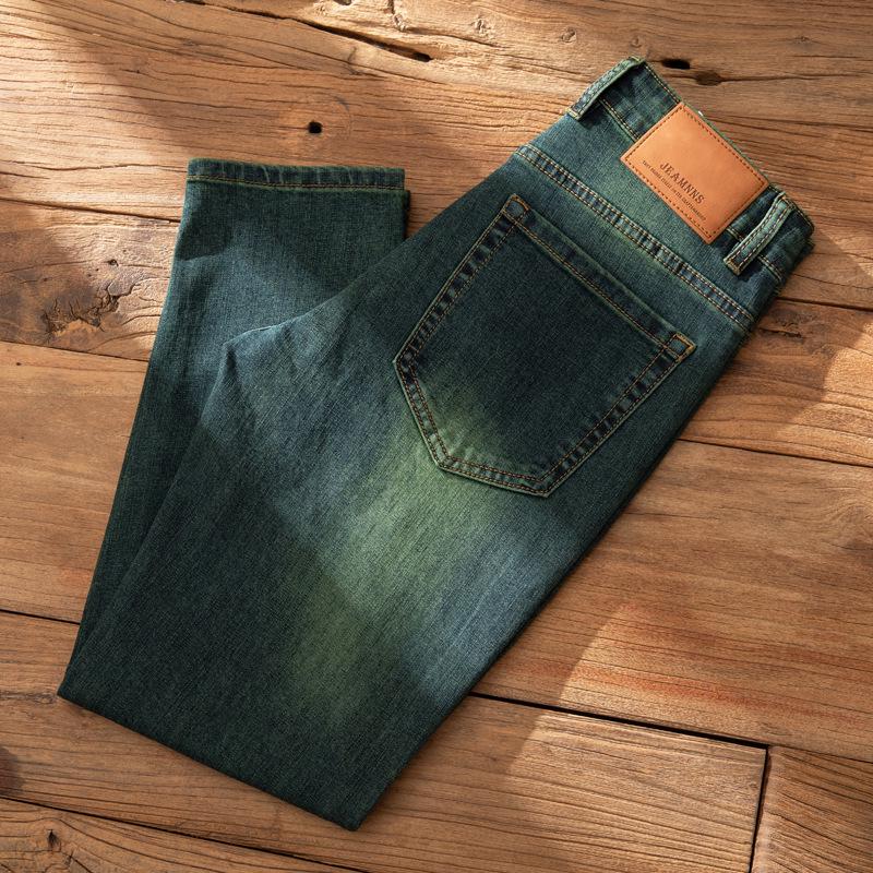Hongkong Grüne Slim Fit Herrenjeans - Herbst/Winter Elastische Lässige Neun-Punkt-Hose