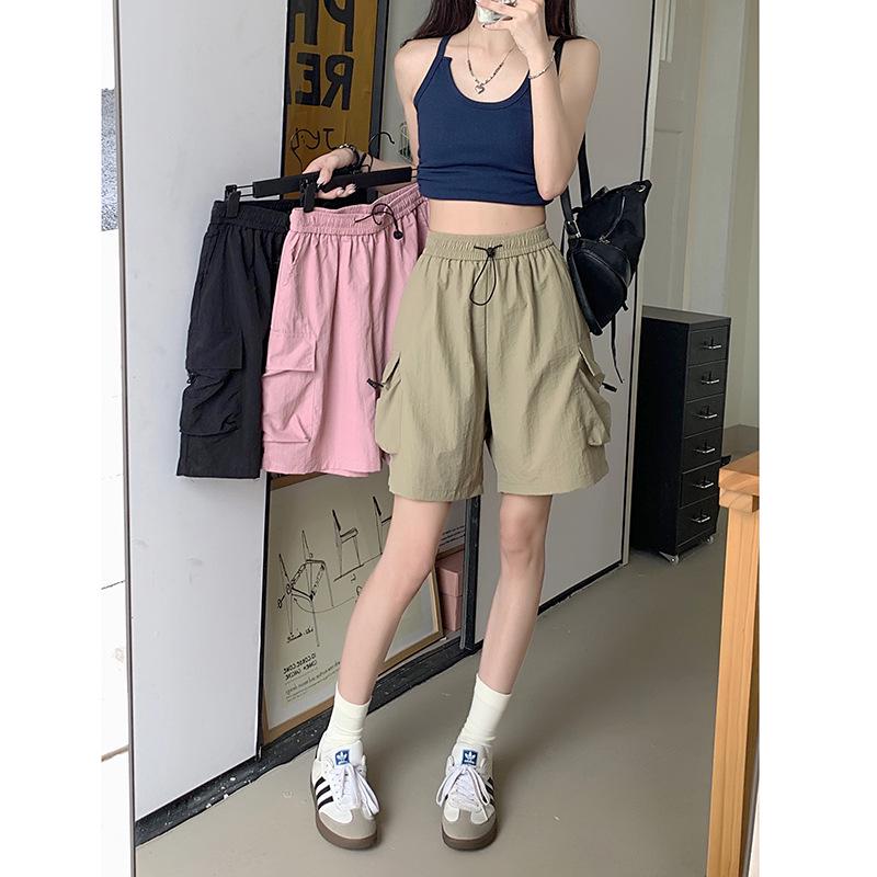 2025 Sommer Koreanischer Stil Elastischer Bund Kordelzug Lässige Shorts: Vielseitige Damen-Cargohose