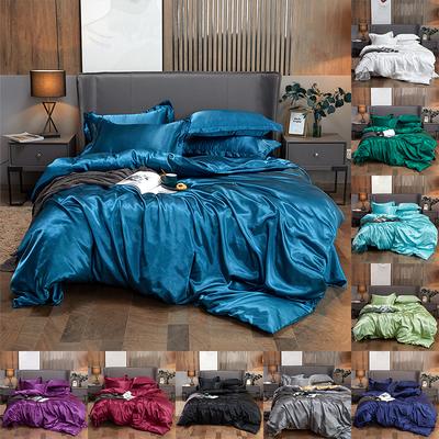 Plain Color Satin Bedding Set 4-Piece Bed Sheet Duvet Cover Pillowcase Set Soft Luxury Bedroom Essentials
