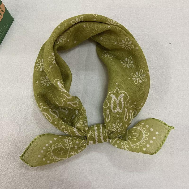 New Versatile Scarf Women's Cotton Linen Small Square Sweet Countryside Floral Lightweight Breathable Sunscreen Headscarf Wholesale