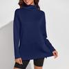 Women's Solid Color Slit Round Neck Sweatshirt Casual Top Loose Long Sleeved Top