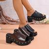 Blokhak met klinknagels, coole drag-stijl, dames zomer buitenkleding, ronde neus, ritssluiting, platformslipper, casual fishmouth slippers