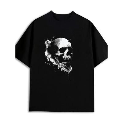 Taglie Europee T-shirt da Uomo Nera con Scheletro e Teschio Splash