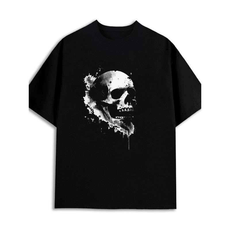 

European sizes Men s Black Fire Skeleton & Skull Splash T-Shirt 4XL