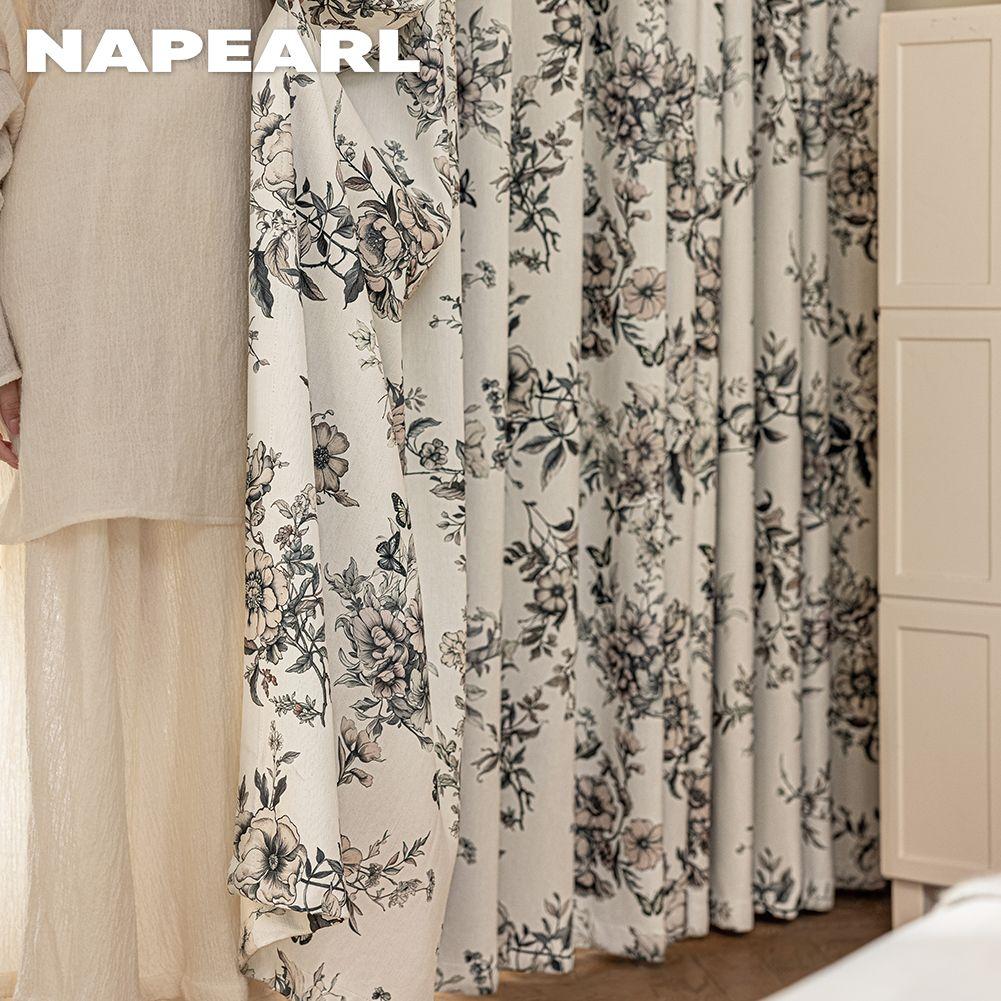 1PC NAPEARL French Retro Blackout Curtains with Butterfly Floral Print Thick Curtains for Bedroom Living Room Window for Home Decor