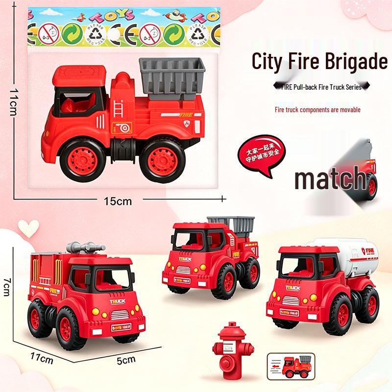 San Yuan's Hot-Selling Pull-Back Fire Rescue Truck Model Set - Educational Toy Cars with Ladder Truck Simulation (4 Types)
