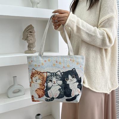 Doppelseitige goldseidenbestickte, verschleißfeste Handtasche, Jacquard-Canvas-Tasche, Schultertasche mit großem Fassungsvermögen für die Arbeit