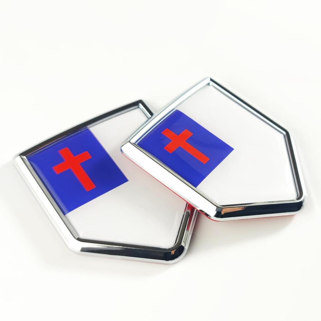 Newperlite Christian Flag Emblem Christian Cross Church Jesus Faith Decal Car Sticker Chrome Shield Flag 2 Pack