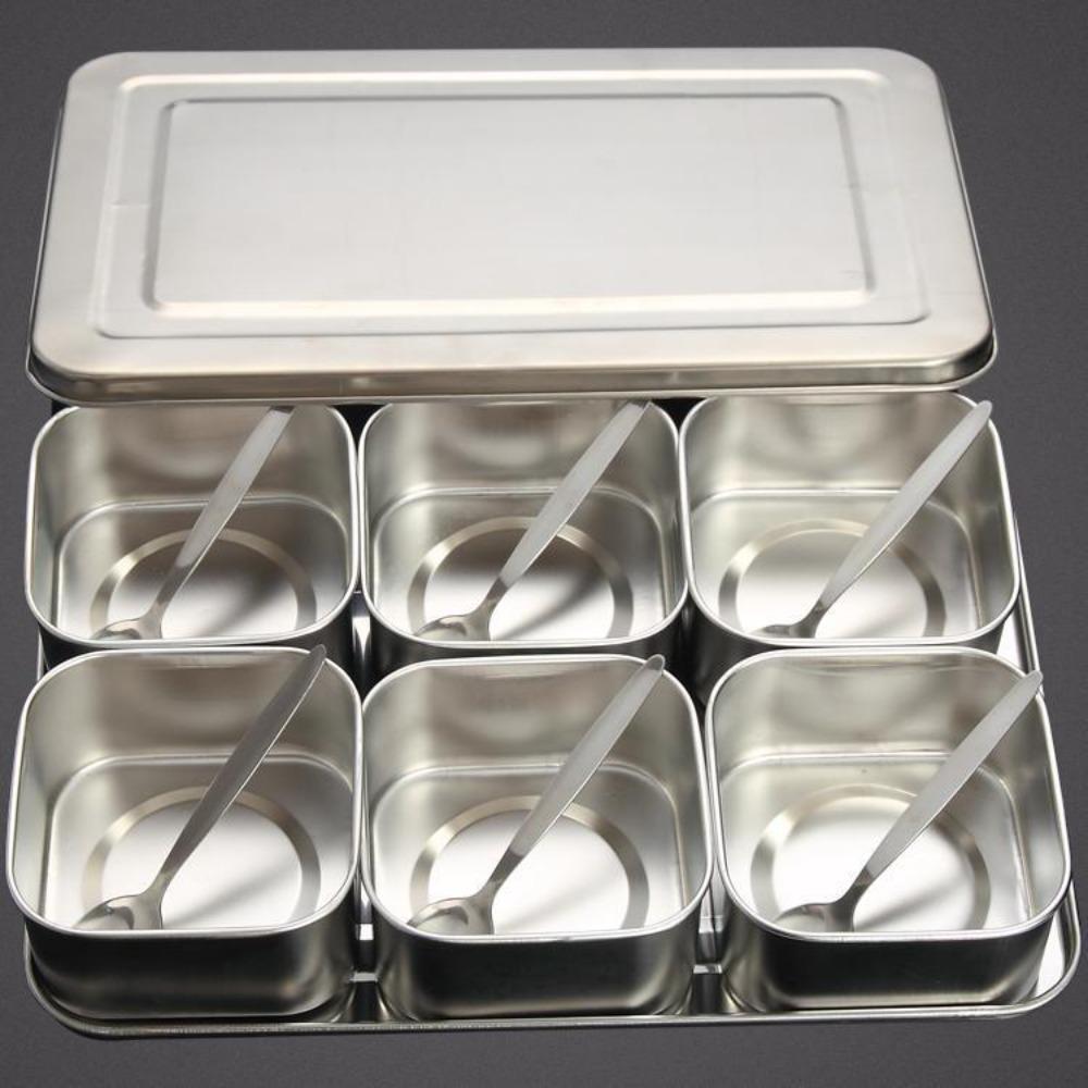 6/8 Grid Seasoning Storage Box Stainless Steel Rust-proof Food Preparation Box Rectangular Durable Dessert Ingredient Box