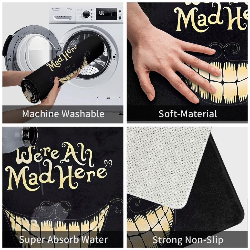 Halloween Scary Smiley Face "Were All Mad Here" Welcome Mat Outdoor Carpet Soft Doormat Living Room Rug For Bedroom