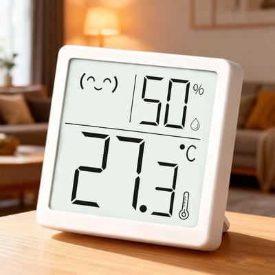 Digital Thermo-Hygrometer LCD Large Screen Energy Saving High Precision Comfort Level Easily Recognizable Smile Icon BPA-Free Safe Material Back Stand