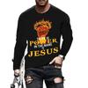 Spring and Autumn Round Neck 3D Cross Printed Top Fashionable Casual Vintage Christian Long Sleeved Men's T-shirts