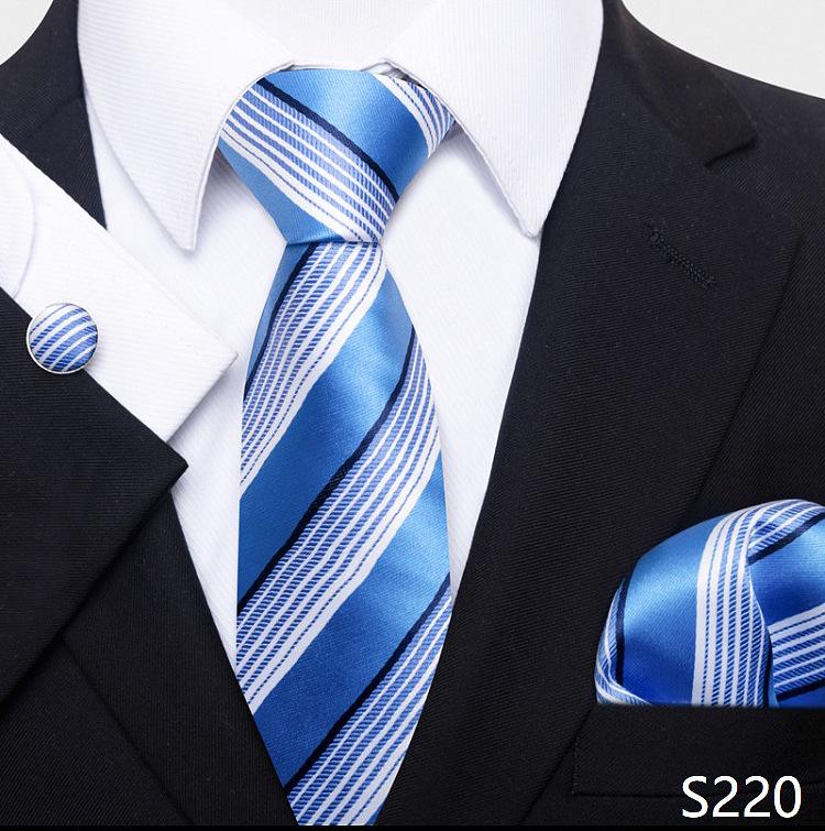 Men's 8cm Solid & Polka Dot Plaid Tie Set with Cufflinks & Pocket Square