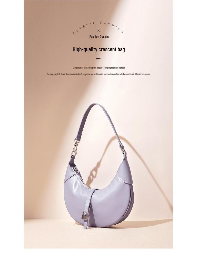 2025 Crescent Genuine Leather Shoulder Bag: Versatile Design, High-Grade Cowhide, Niche and Simple.