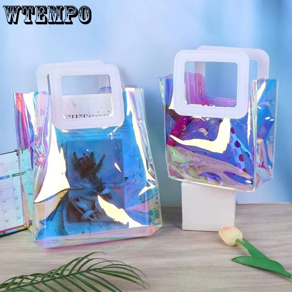 1pcs Reusable Laser Gift Bags with Handle, PVC Handbags, Heavy Duty Gift Wrap Bags Party Favors Bags