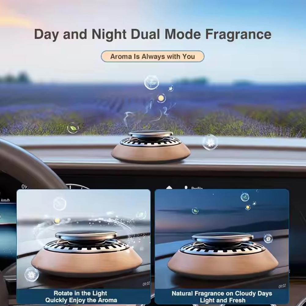 Aromathérapie Voiture Bois Massif Solaire Rotatif Avec Lumière Parfum Voiture Désodorisant Bois Accessoires Voiture