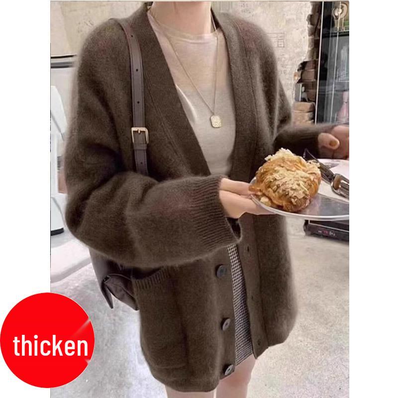Women's Korean Style Mink Velvet Cardigan: Spring/Autumn Soft, Thick, Mid-Length, Loose Knit Sweater.