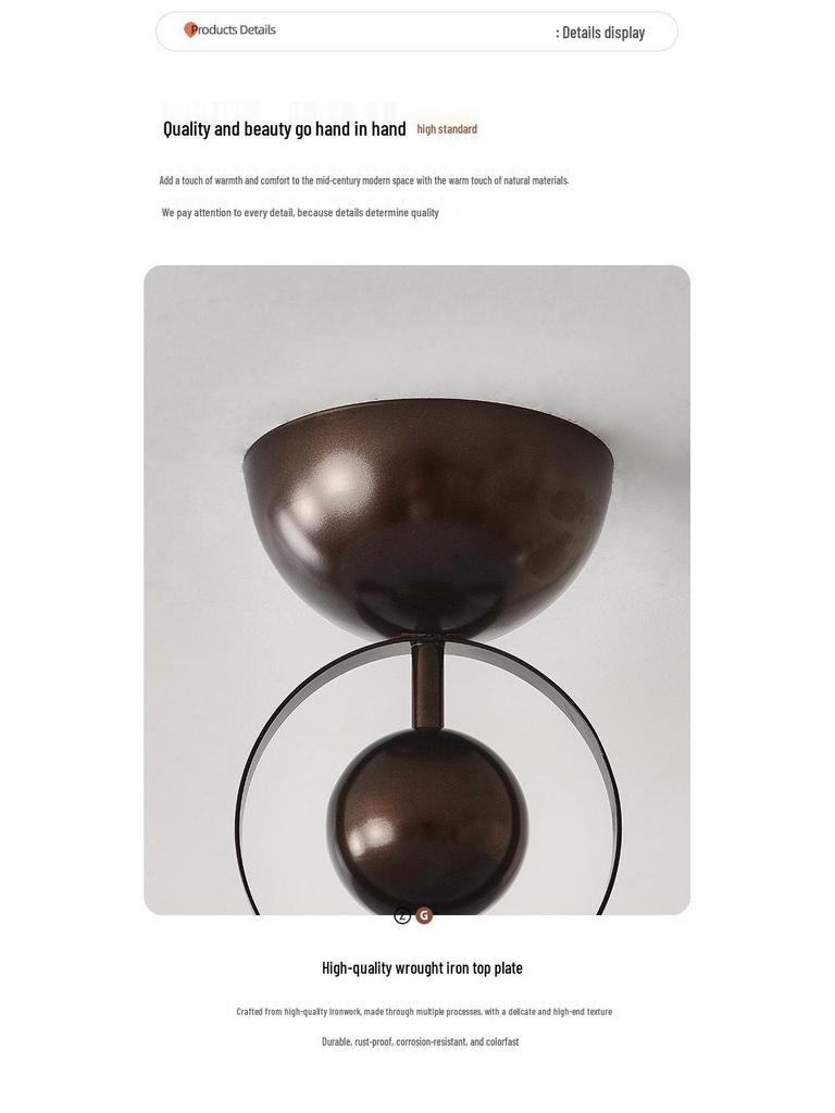 Modern Mid-Century Cream Bedroom Semi-Pendant Ceiling Light with Retro Eye Protection