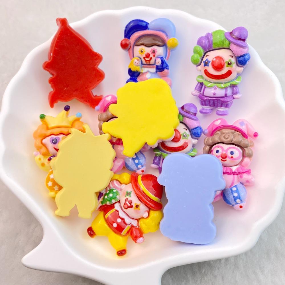 10 Pcs New Cute Bright Cartoon Circus Joker Series Resin Clip Book DIY Jewelry Hairpin Headrope Decoration Craft