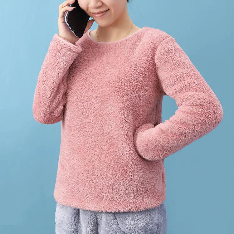 

WTEMPO Двусторонний коралловый бархатный свитер с круглым вырезом и длинными рукавами, женская базовая домашняя одежда большого размера, зимняя универсальная шерстяная термоодежда XL розовый