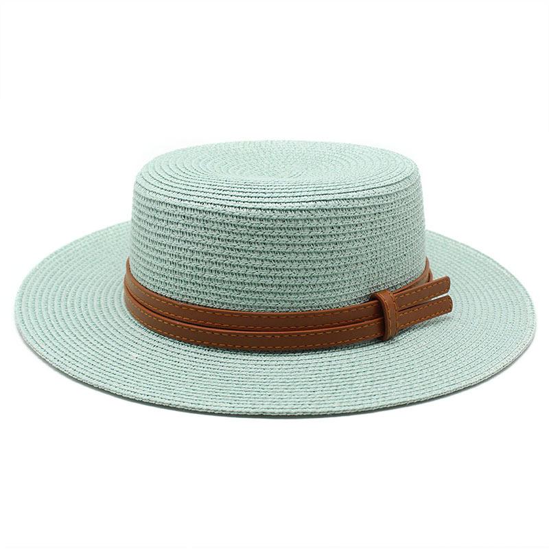 Spring And Summer Men'S And Women'S Multi-Color Decorative Flat-Top Straw Hat Outdoor Travel Sunshade Sun Protection Flat-Top Straw Hat