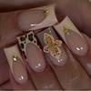 24Pcs Leopard Print Press On Nails With Bow Rhinestone Long Square French Fake Nail Tips