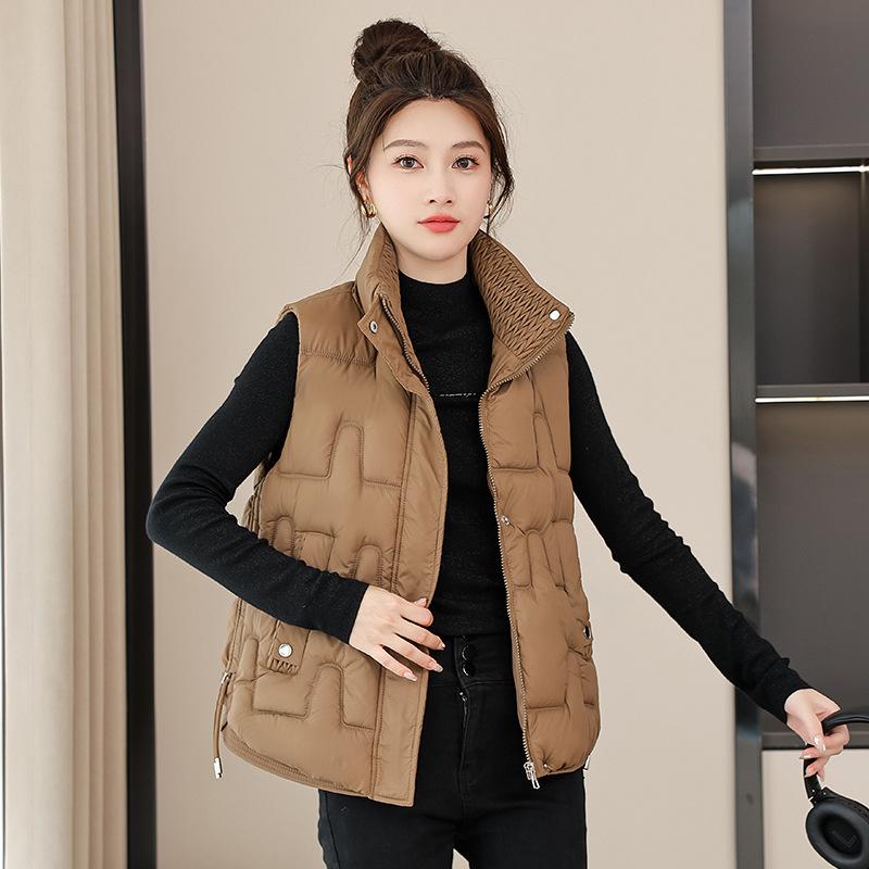 Winter down cotton vest women's new fashion short loose and versatile simple and light sleeveless stand-up collar vest