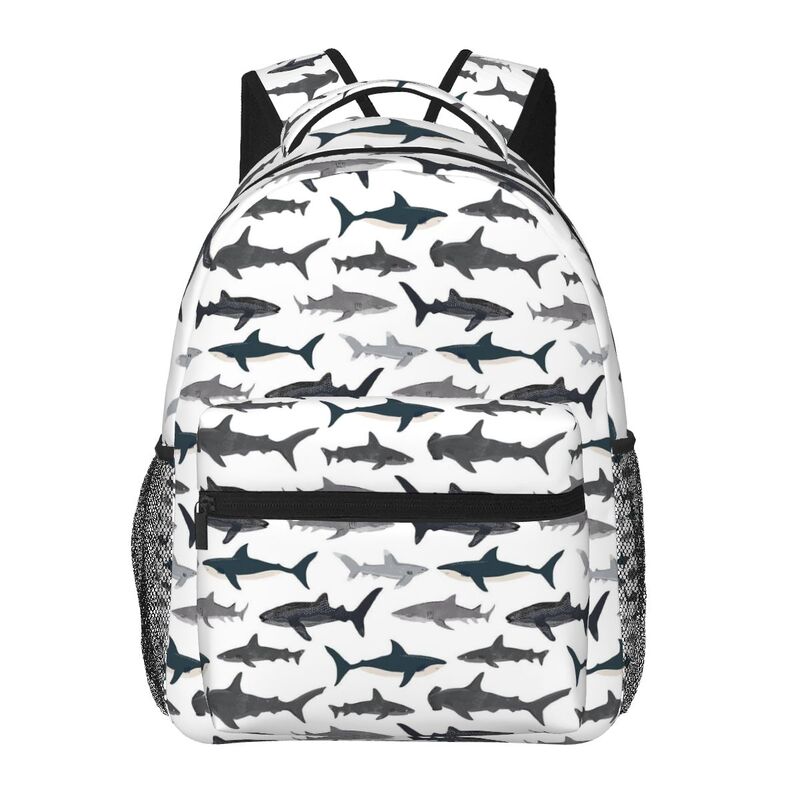 Cartoon Sharks Pattern Student School Bag Travel Laptop Backpack 15.6 Inch Durable Lightweight Book Bag Hiking Camping Daypack