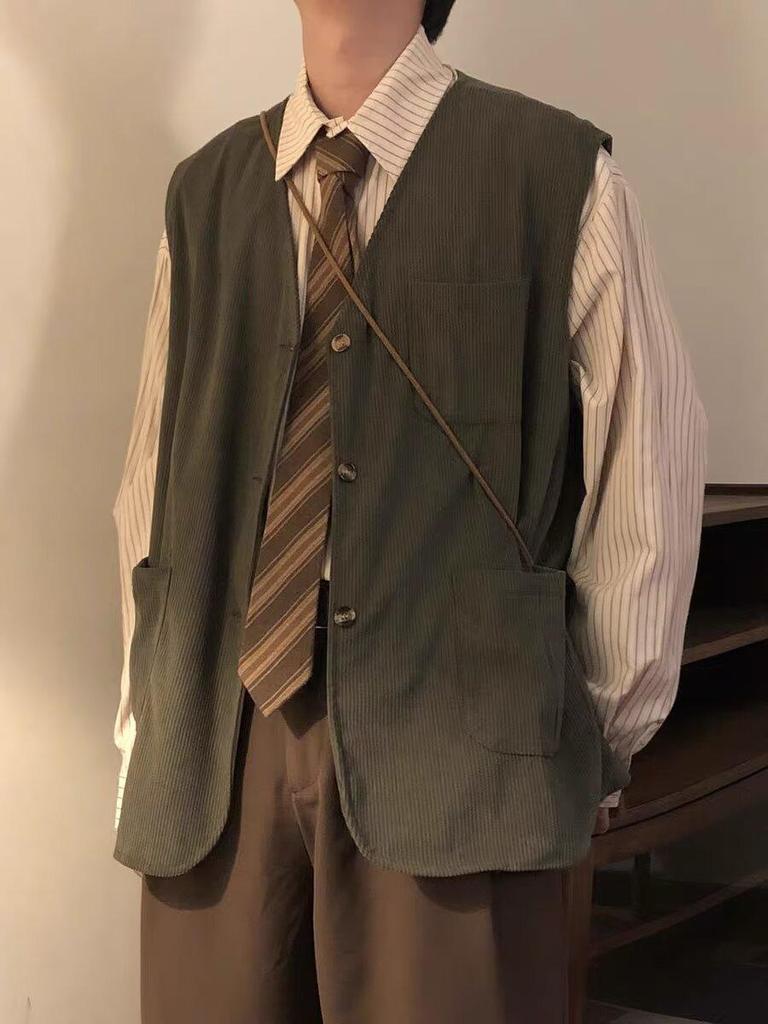 Herren Japanische Retro Cord Fledermaus Weste - Ärmellos, Locker, Trendige Frühling/Herbst Jacke