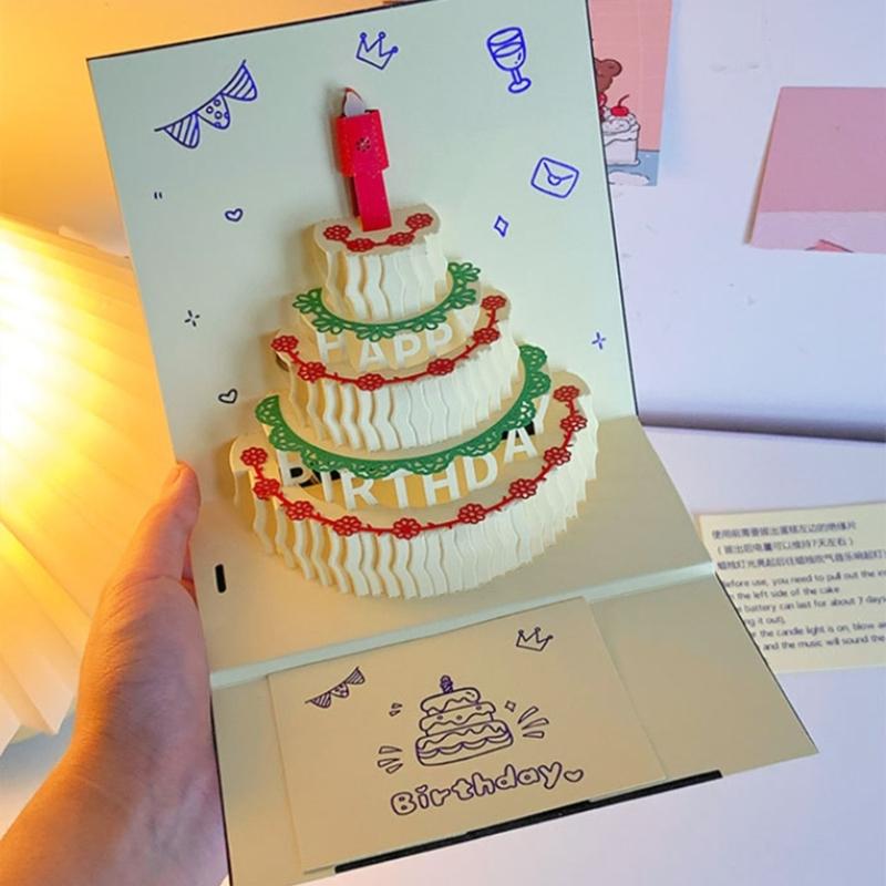 Musical 3D Birthday Cake Greeting Card Stylish 3D Popup Birthday Cake Card With Musical Feature And Light Display