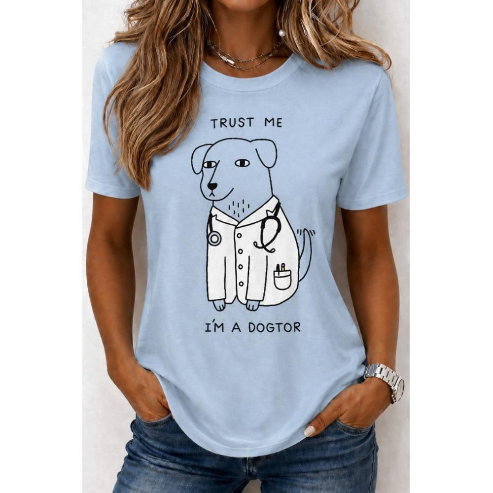 Fashion Women Retro Creative Dog Pattern Print T Shirt Funny Casual O-neck Short Sleeves T-shirt Summer Female Tee Shirt