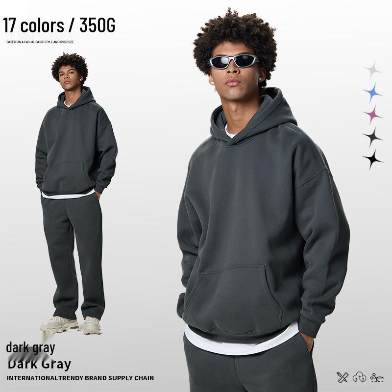 Men's Heavyweight American Trend Hoodie - Solid Color Casual plus Velvet