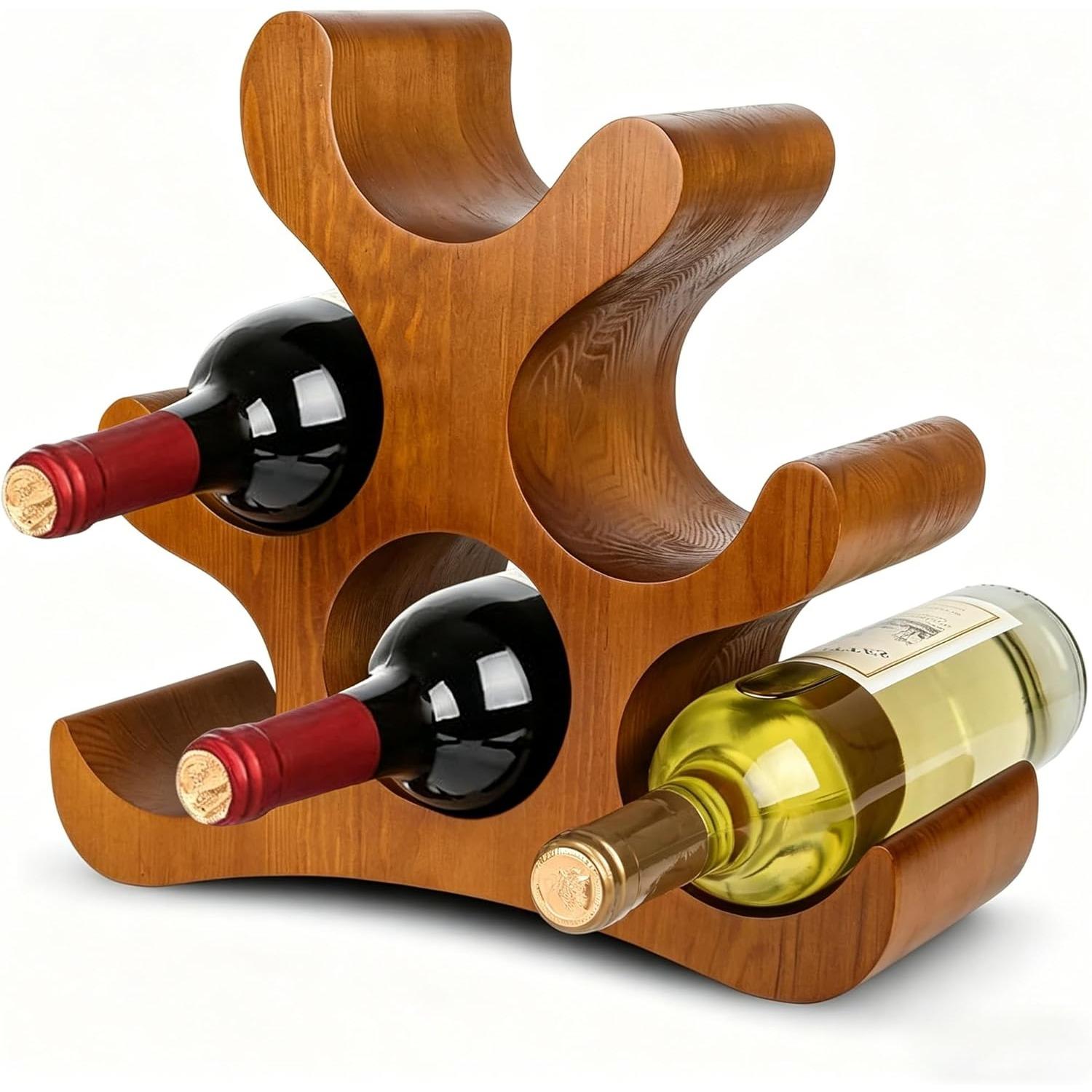

Solid Wood Countertop Wine Rack for 6 Bottles, Space-Saving Freestanding Design, Wooden Storage Holder Stand for Kitchen, Dining Room, Bar коричневий