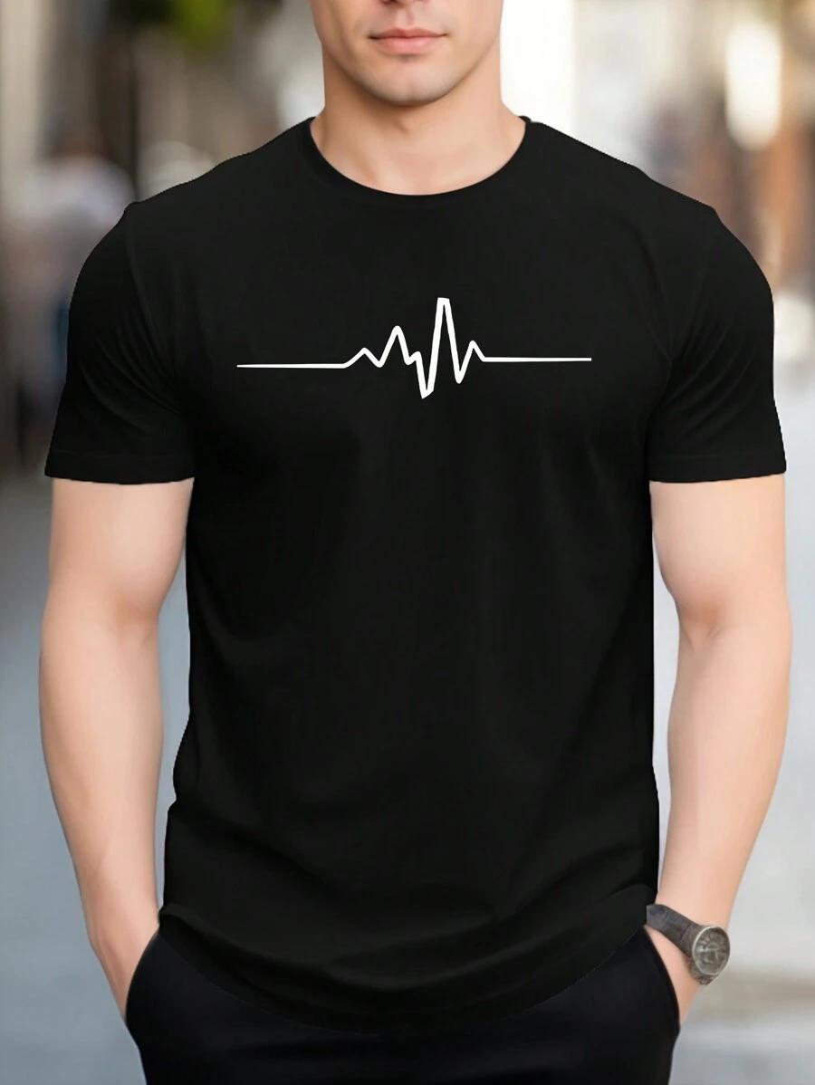 

Unisex s Electrocardiogram Graphic Round Neck Casual Short Sleeve T-Shirt XXXL