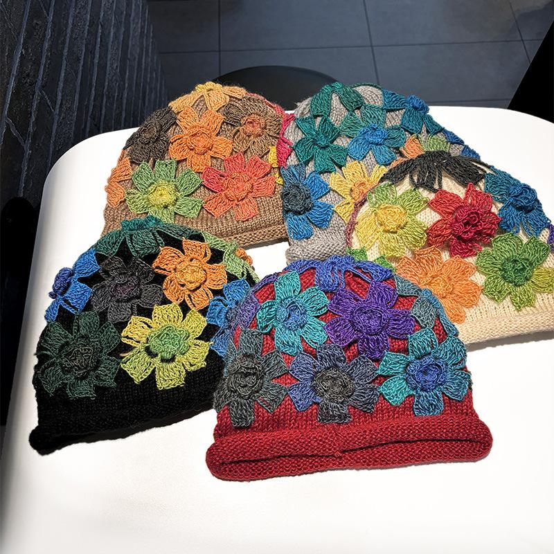 DIMANAF 2025 Spring Women Hat Knitted Hat Warm Fashion Floral