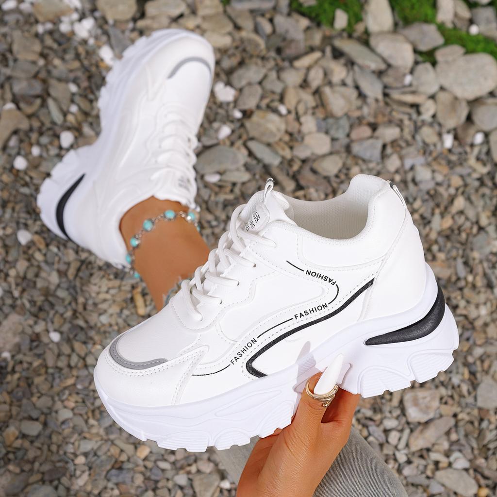 Spring And Autumn Elegant Lace Up Round Toe Sports And Leisure Shoes Fashionable And Comfortable A New Type Of Women'S Shoes