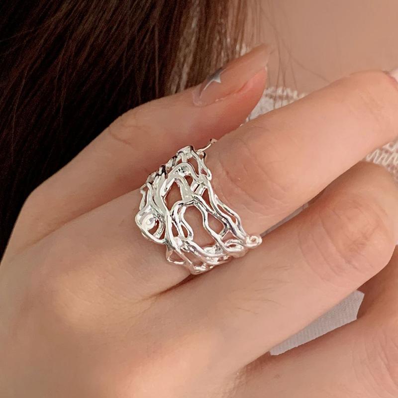 Panjbj Copper Wide Smooth Ring For Women Girl Irregular Simple Fashion Adjustable Jewelry Gift Dropshipping