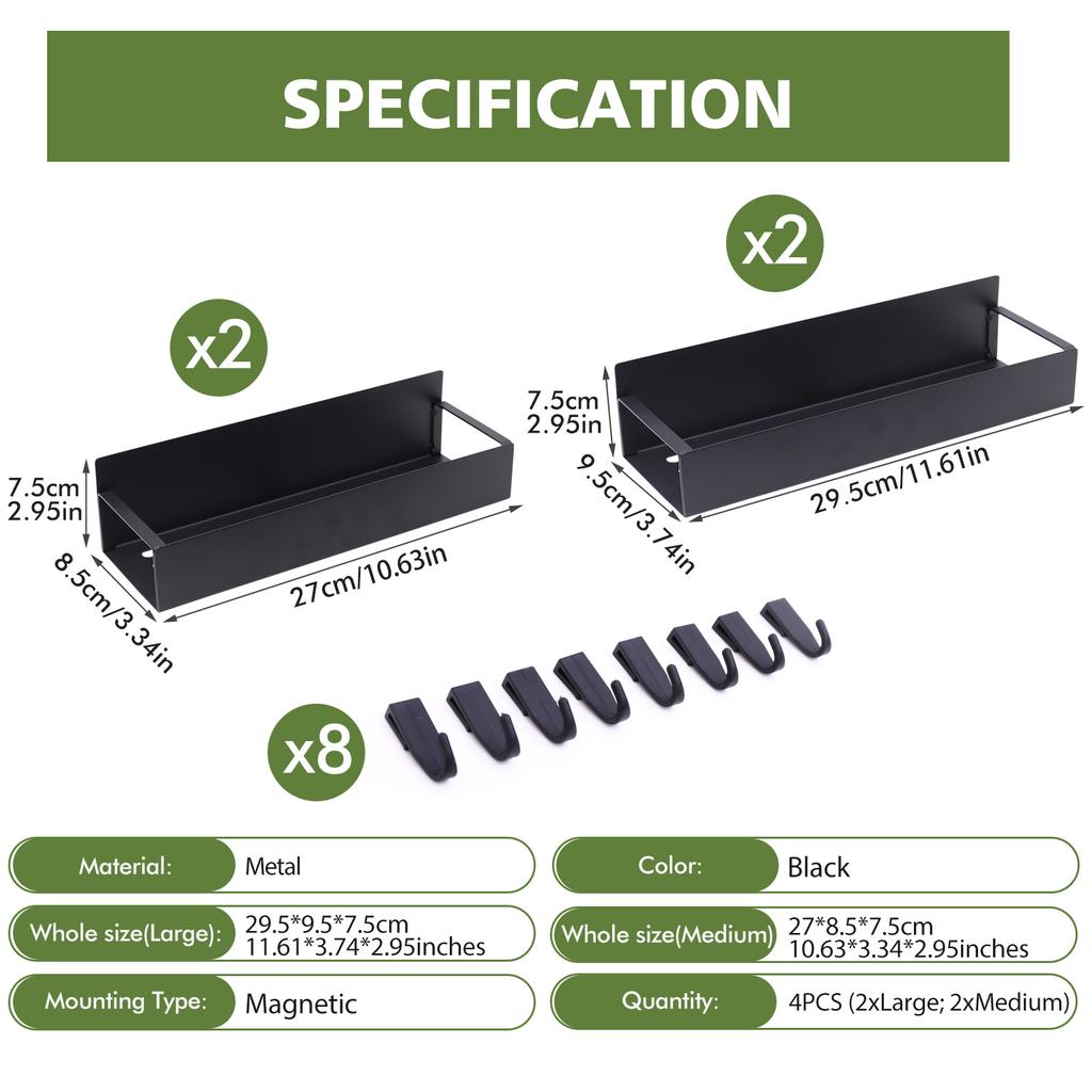 4 Pack Magnetic Spice Rack for Refrigerator Organizer Shelf Storage Moveable Magnetic Shelf Fridge Space Saving Heavy-Duty Back