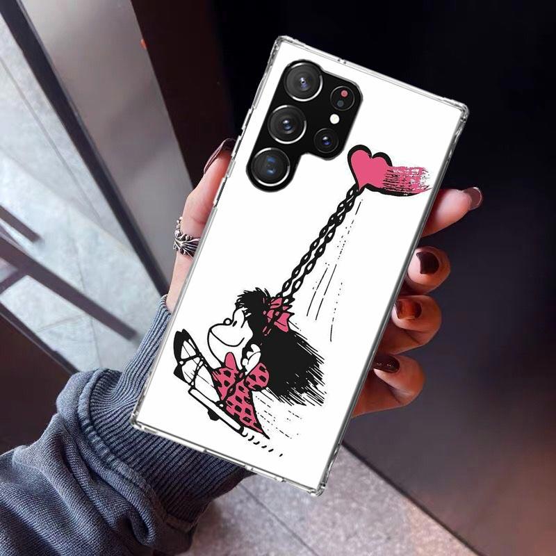

Cartoon Cute Mafalda Phone Case For Samsung Galaxy S26 S25 Edge S24 S23 Ultra S22 Plus S21 S20 FE Soft TPU Back Cover Funda Gala Samsung S24 Ultra