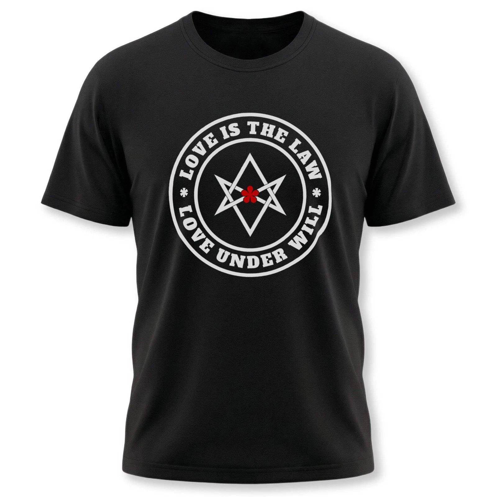 Unicursal Hexagram T-Shirt | Crowley Love Is The Law Graphic and Text Tee XL