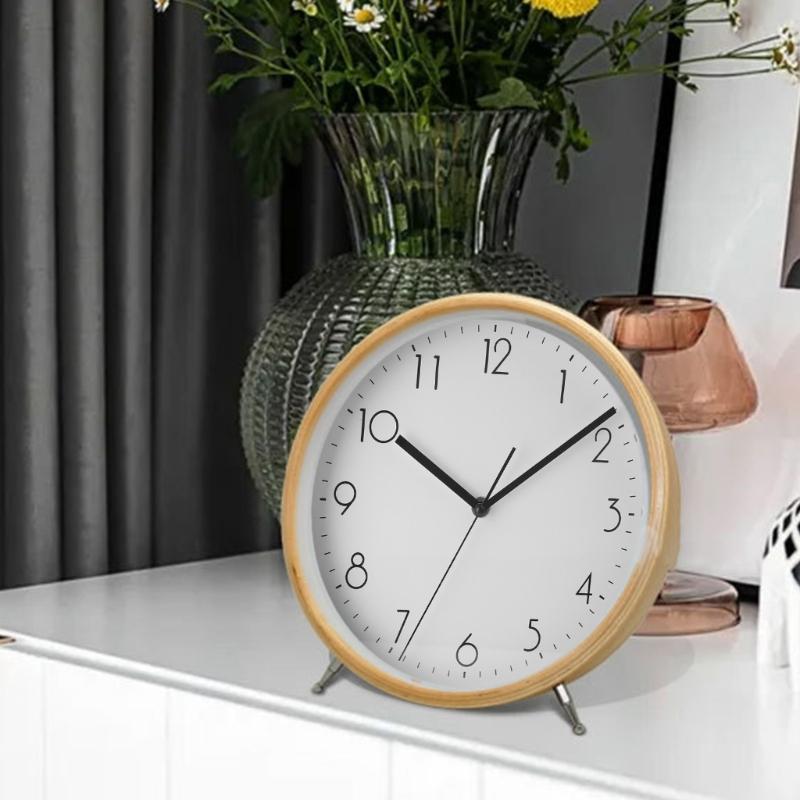 European Wooden Analog Desktops Clock Decorative Clock Easy Reads Quiet Tabletop Clock Battery Operated for Bedroom Home X3UC