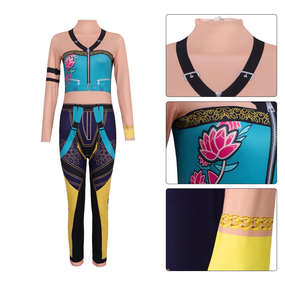 

Girls POP Singer Rumi Zoey Stage Performance Printing Jumpsuit Kids One-Piece Halloween Cosplay Costume Carnival Party Dress Up Suit 140cm синий