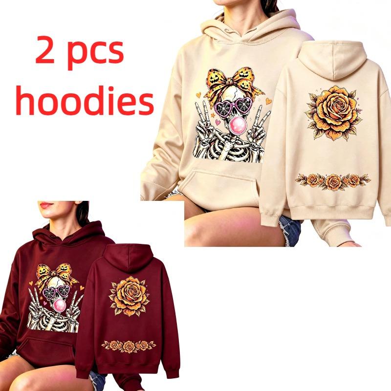 Fashion Women's Hoodie Fun Skull Girl Flower Printing Loose Fashion Pullover Autumn Clothing Vintage Men Women Tops Sweatshirts