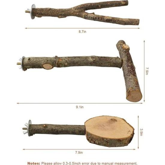 Pack of 3 Apple Wood Bird Perch Cage, Natural Wood Parrot Perch