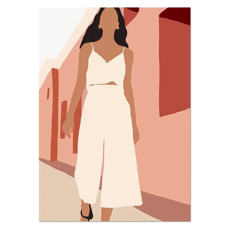 Bohemian Fashion Abstract Girl Art Canvas Painting Nordic Posters and Prints Wall Art Pictures for Living Room Home Decoration