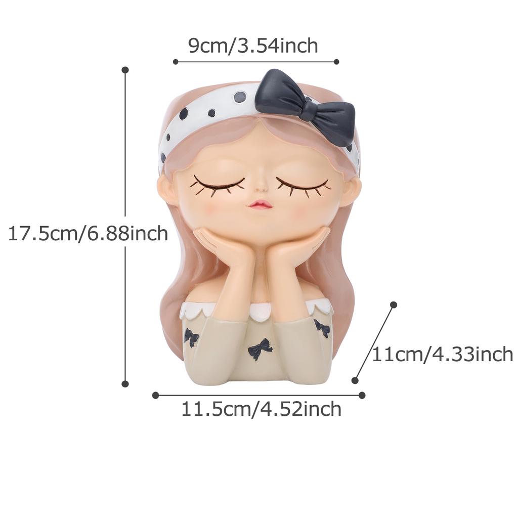 Cute Girl Small Plant Pot Resin Succulent Planter for Home Office Desk Mini Ornament Fairy Garden Flowerpot Decoration