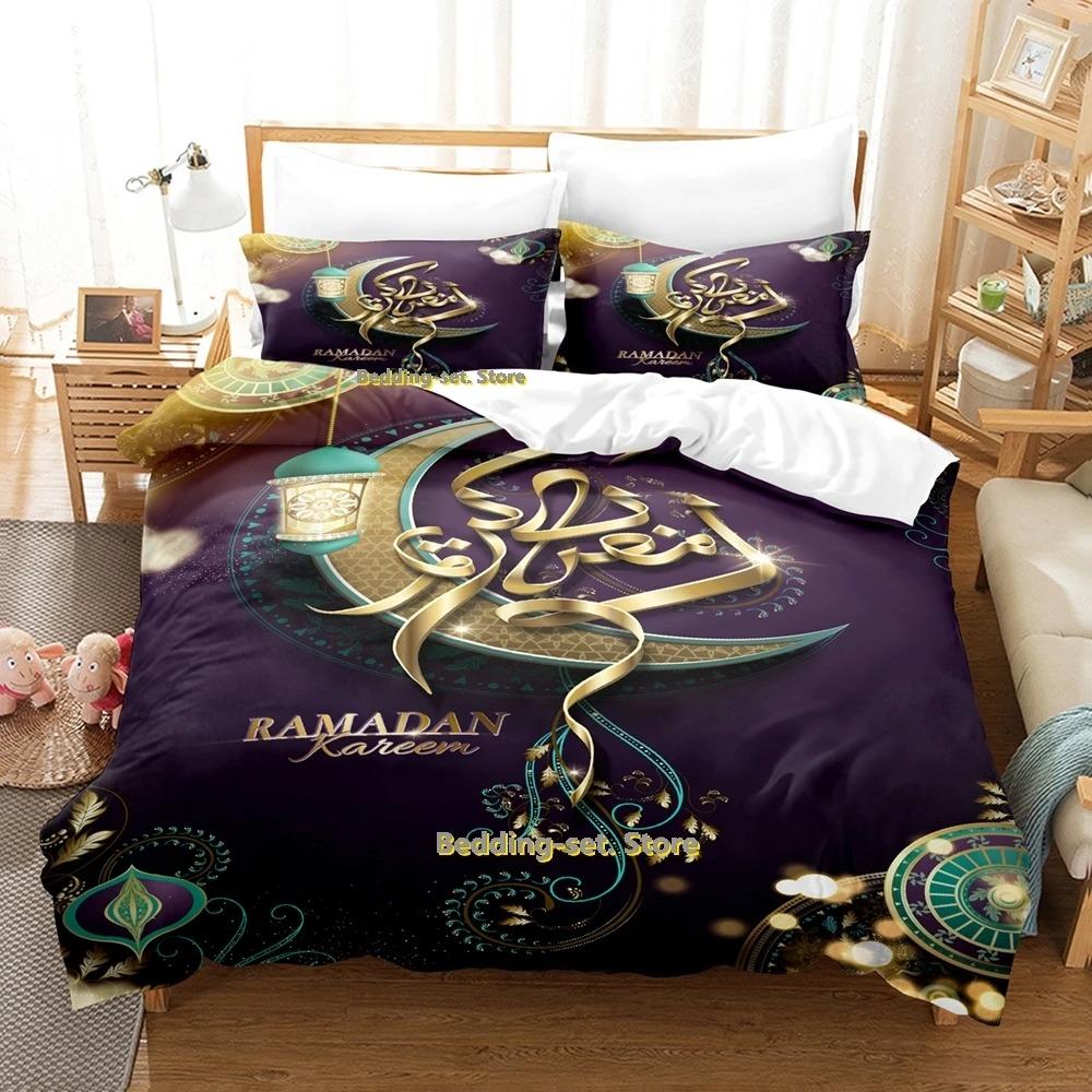 Ramadan-Bettwäscheset, Einzel-, Zwillings-, Voll-, Queen- und King-Size-Bettset, für Schlafzimmer für Erwachsene und Kinder, Bettbezug-Set, 3D-Druck, Anime-Bettlaken-Set