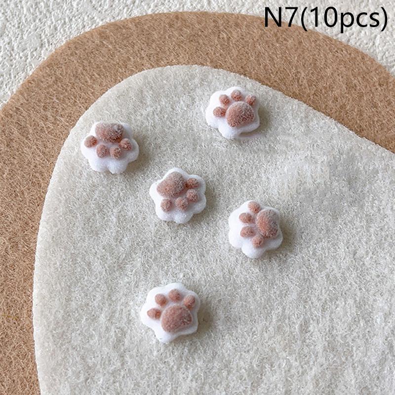 10Pcs 3D Plush Mini Cat Paw Nail Art Charms Velvet Resin Nail Art Decoration Cartoon Diy Manicure Salon Party Winter Girls Gift